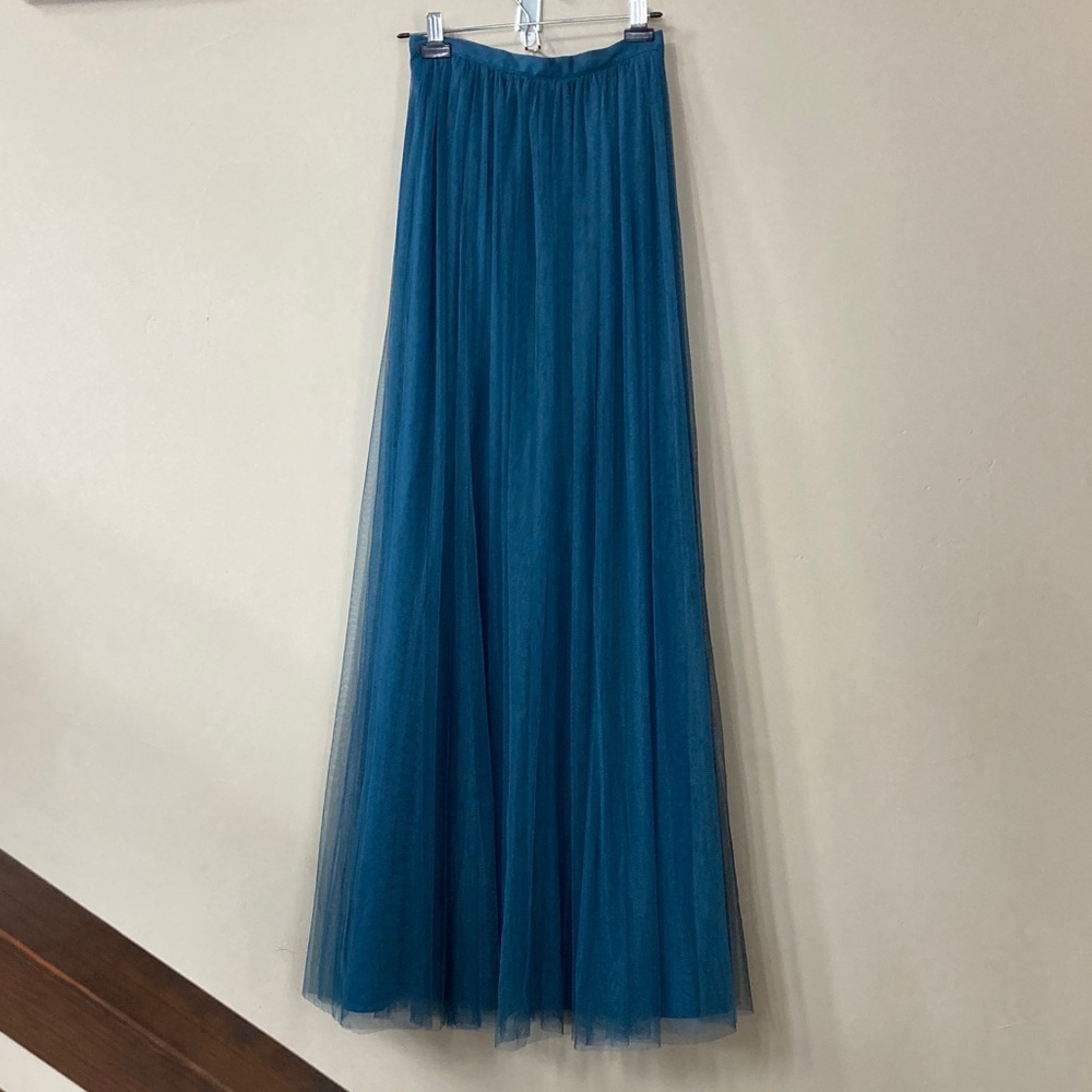 Jenny Yoo Teal Blue Maxi Tulle Skirt